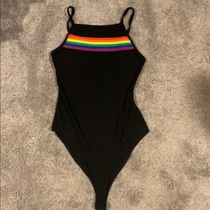High neck bodysuit with rainbow detailing
